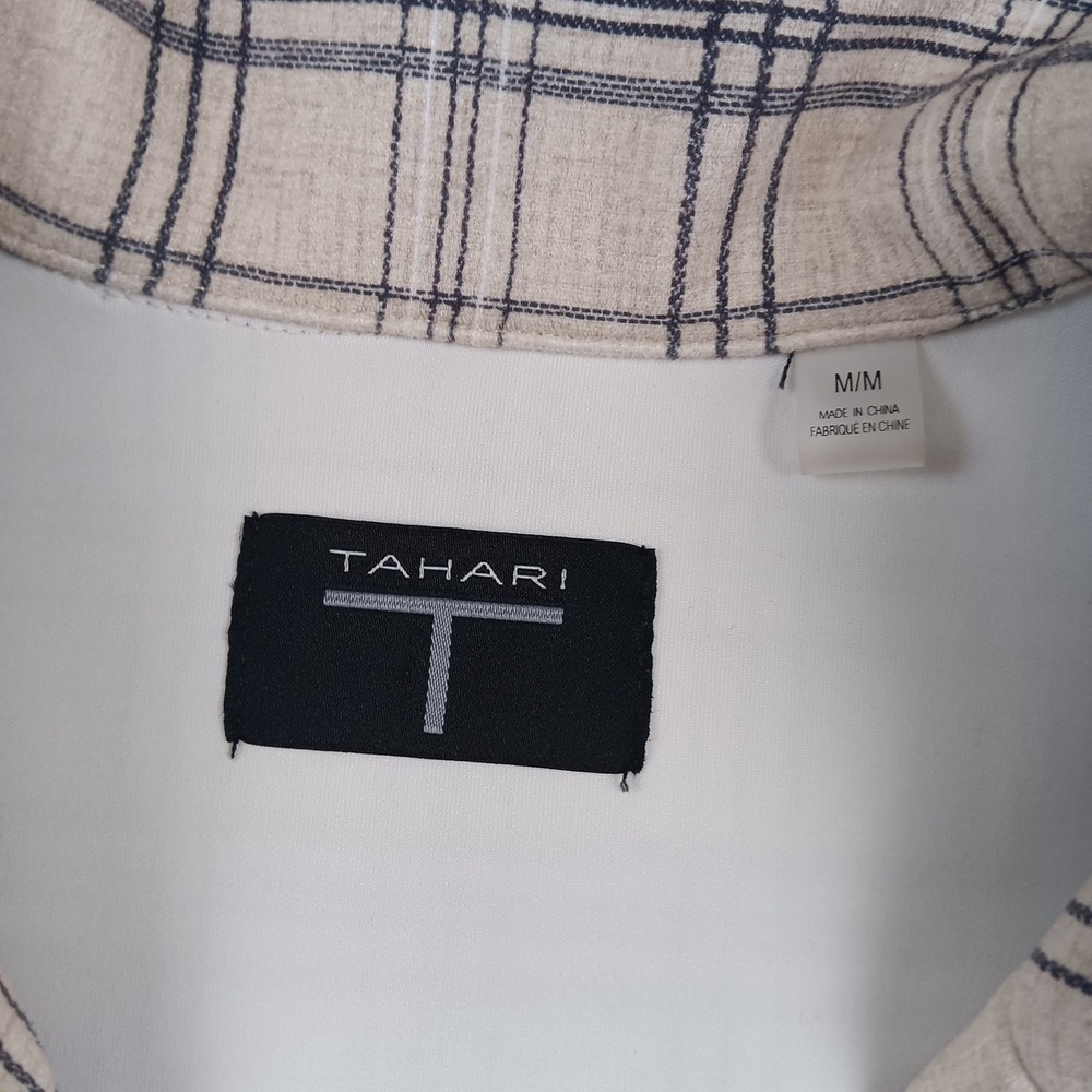 Tahari Blazer Jacket Women M Beige Plaid Open Front Faux Leather RN93178 - Picture 3 of 9
